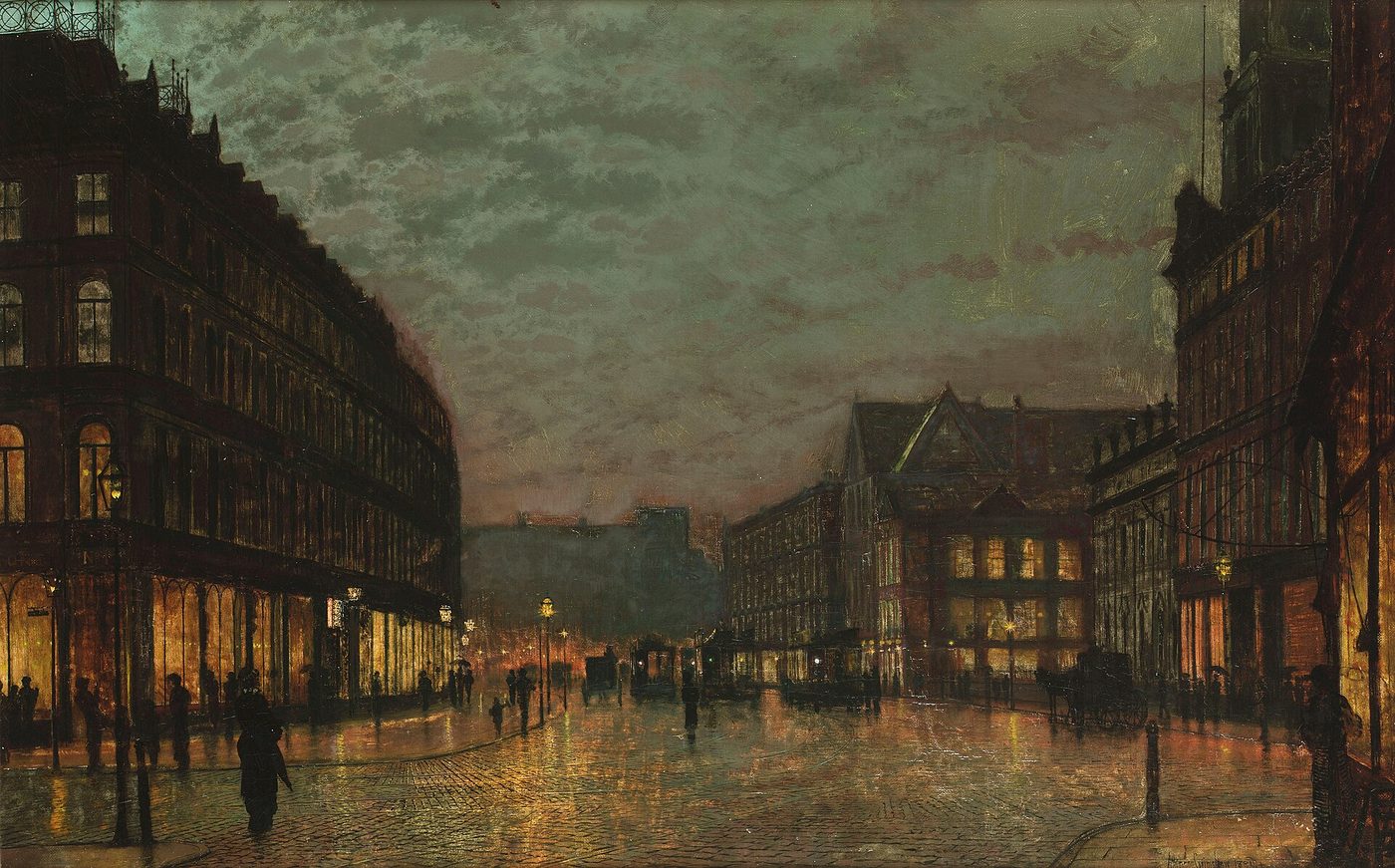 Boar Lane, Leeds, by Lamplight by John Atkinson Grimshaw